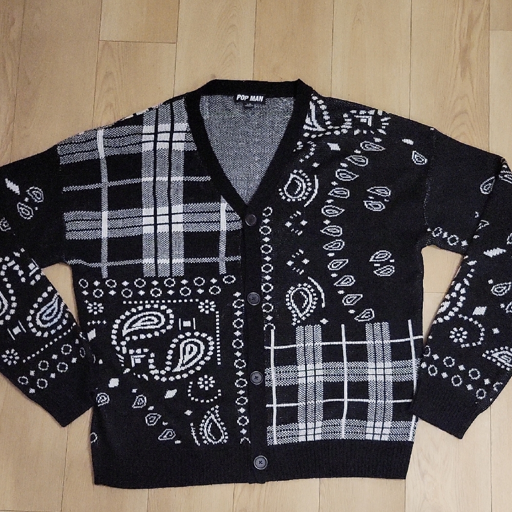 PopMan Black and White Patterned Men's Sweater